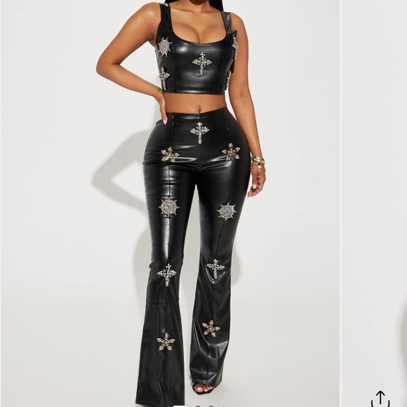 Fashion Nova Pants - Fashion Nova Black Embellished Flare Pants Set